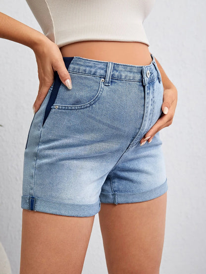 SHEIN Maternity Roll-Up Hem Denim Shorts