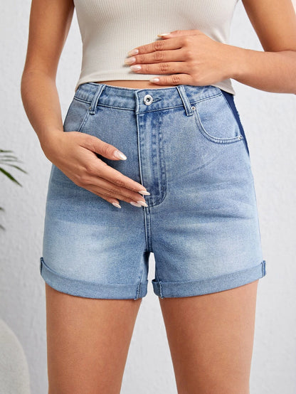 SHEIN Maternity Roll-Up Hem Denim Shorts