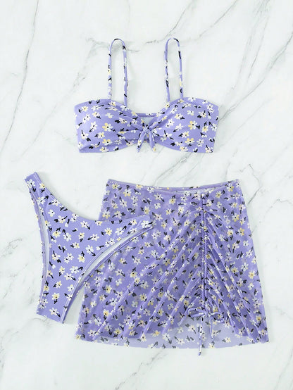 SHEIN Floral Bikini Set with Beach Skirt