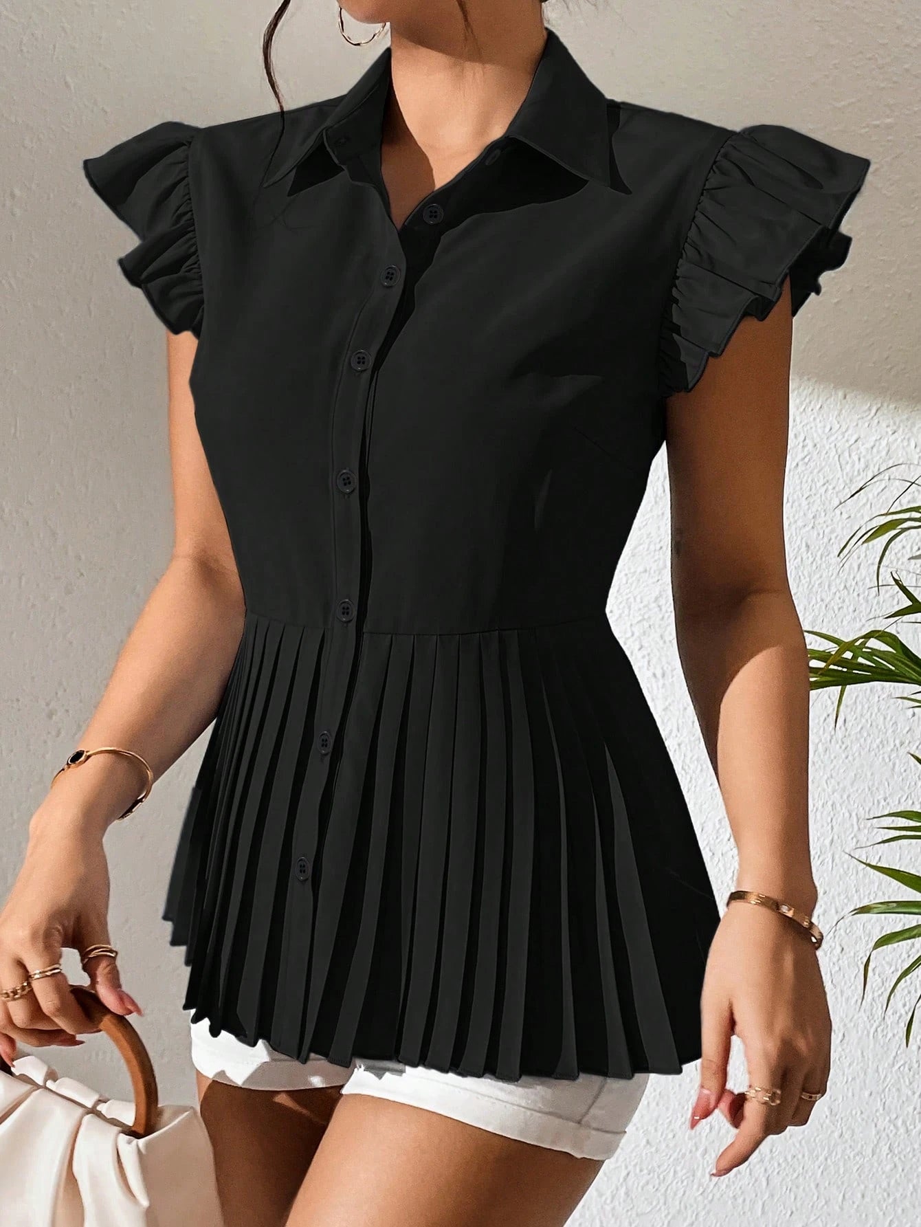 Shein Calvaya Ruffle Pleated Shirt