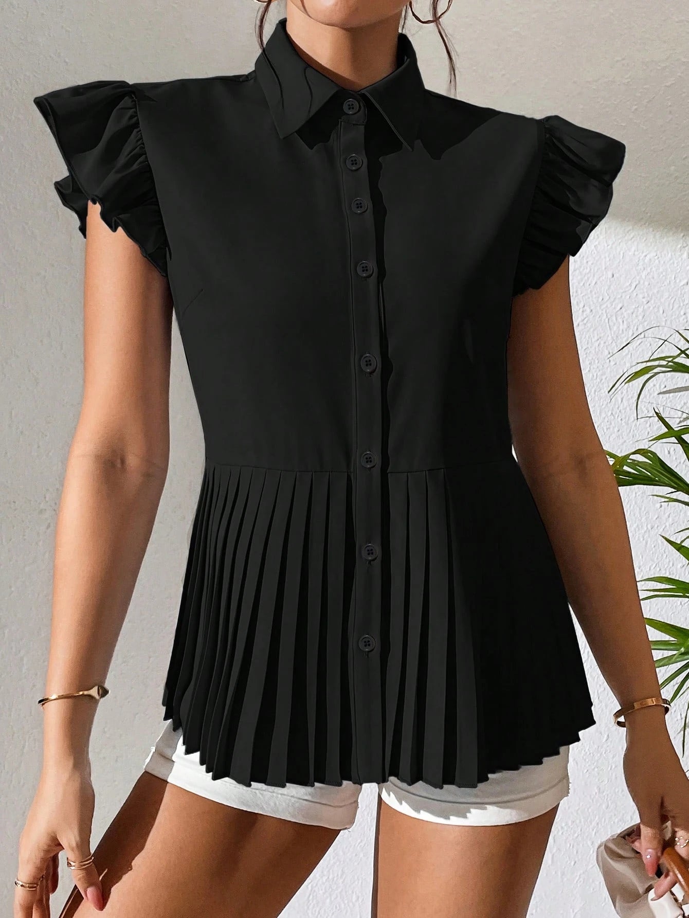 Shein Calvaya Ruffle Pleated Shirt