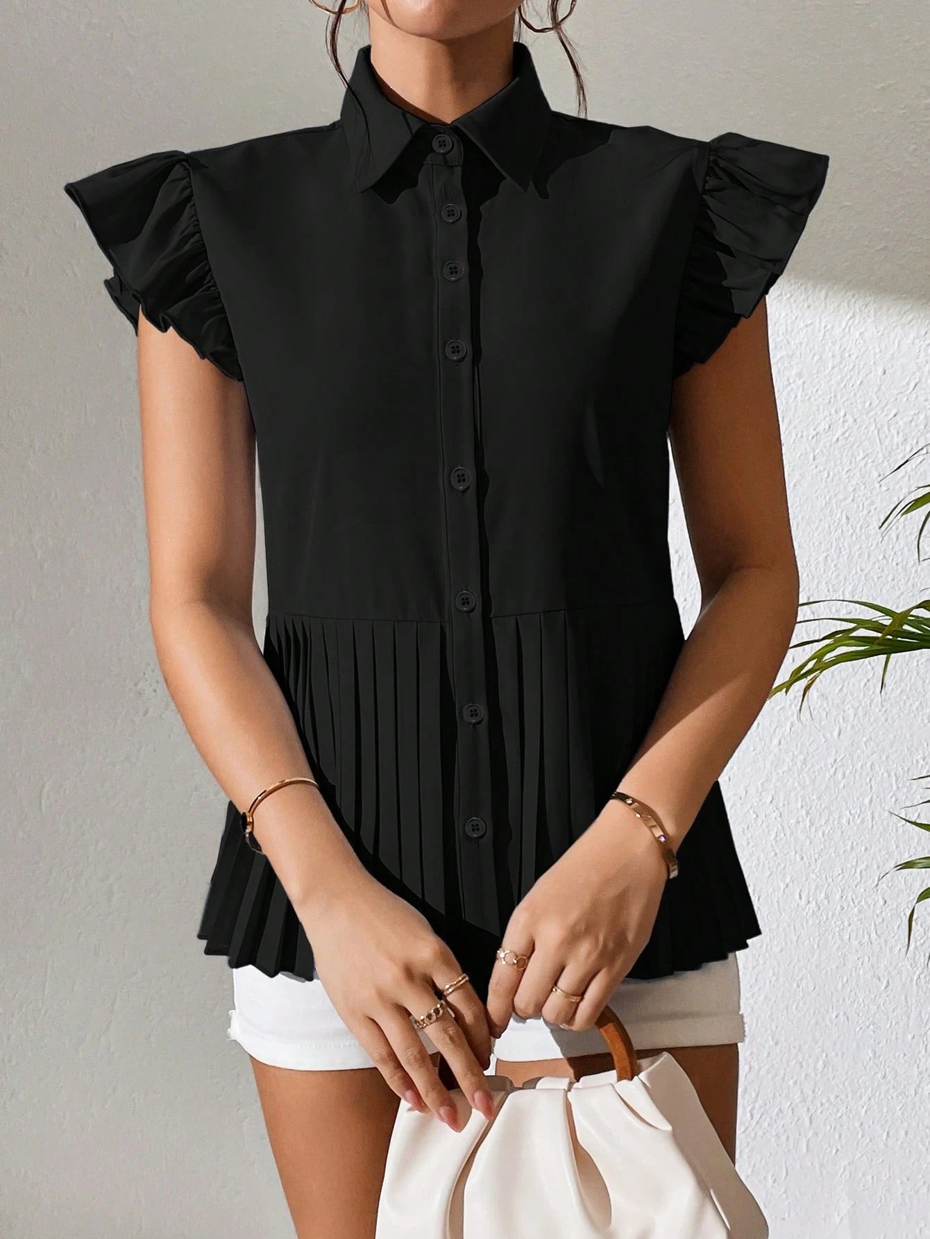 Shein Calvaya Ruffle Pleated Shirt