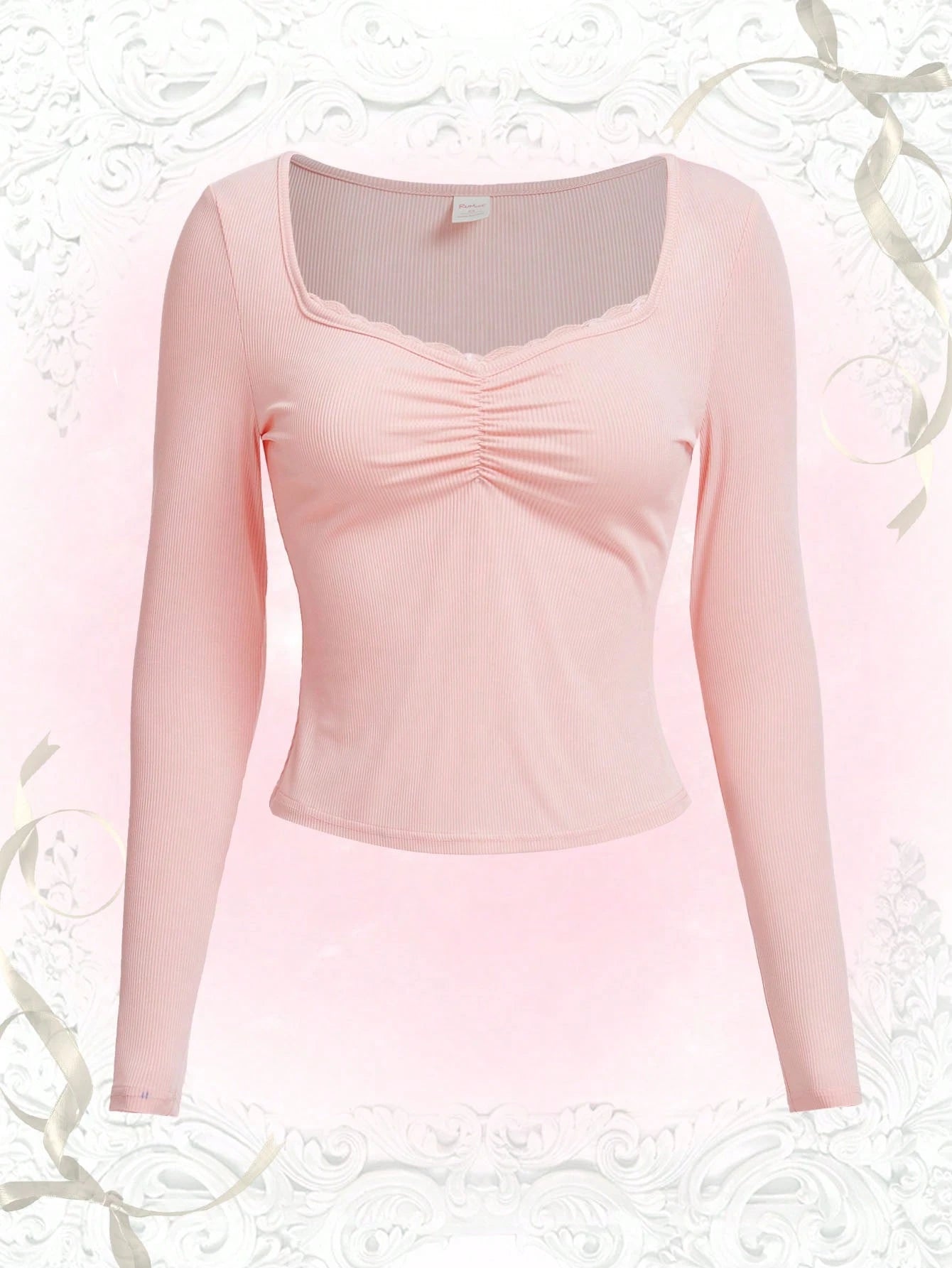 ROMWE SWEETHEART NECK RUCHED RIBBED TEE