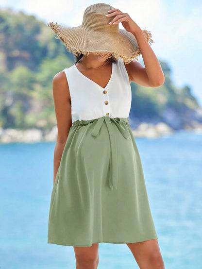 SHEIN Maternity Two Tone Drawstring Waist Dress
