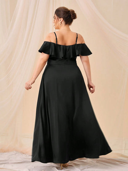 SHEIN Plus Cold Shoulder Ruffle Trim Asymmetrical Hem Dress