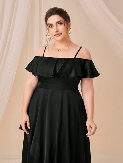 SHEIN Plus Cold Shoulder Ruffle Trim Asymmetrical Hem Dress