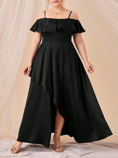 SHEIN Plus Cold Shoulder Ruffle Trim Asymmetrical Hem Dress