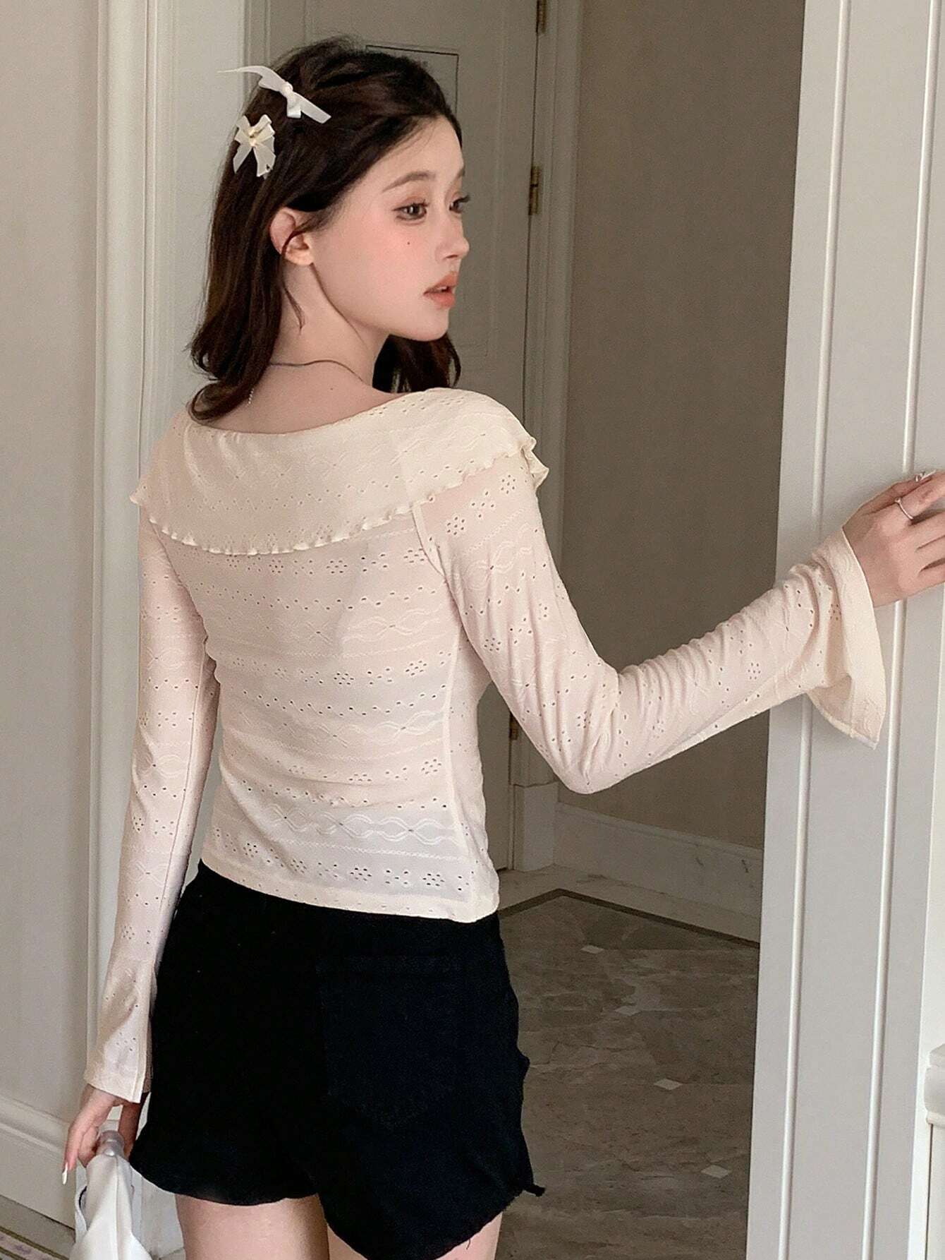 SHEIN DAZY Button Front Ruffle Blouse