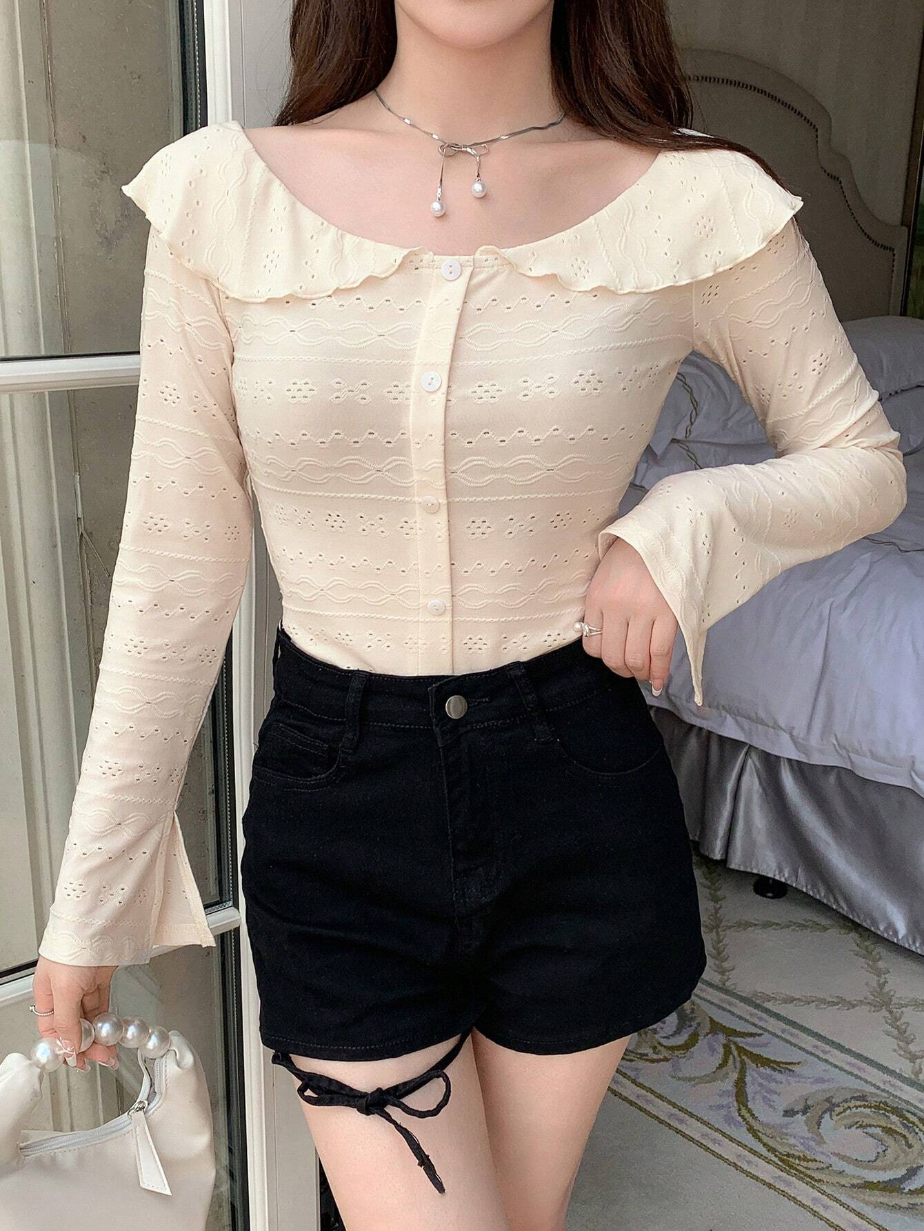 SHEIN DAZY Button Front Ruffle Blouse