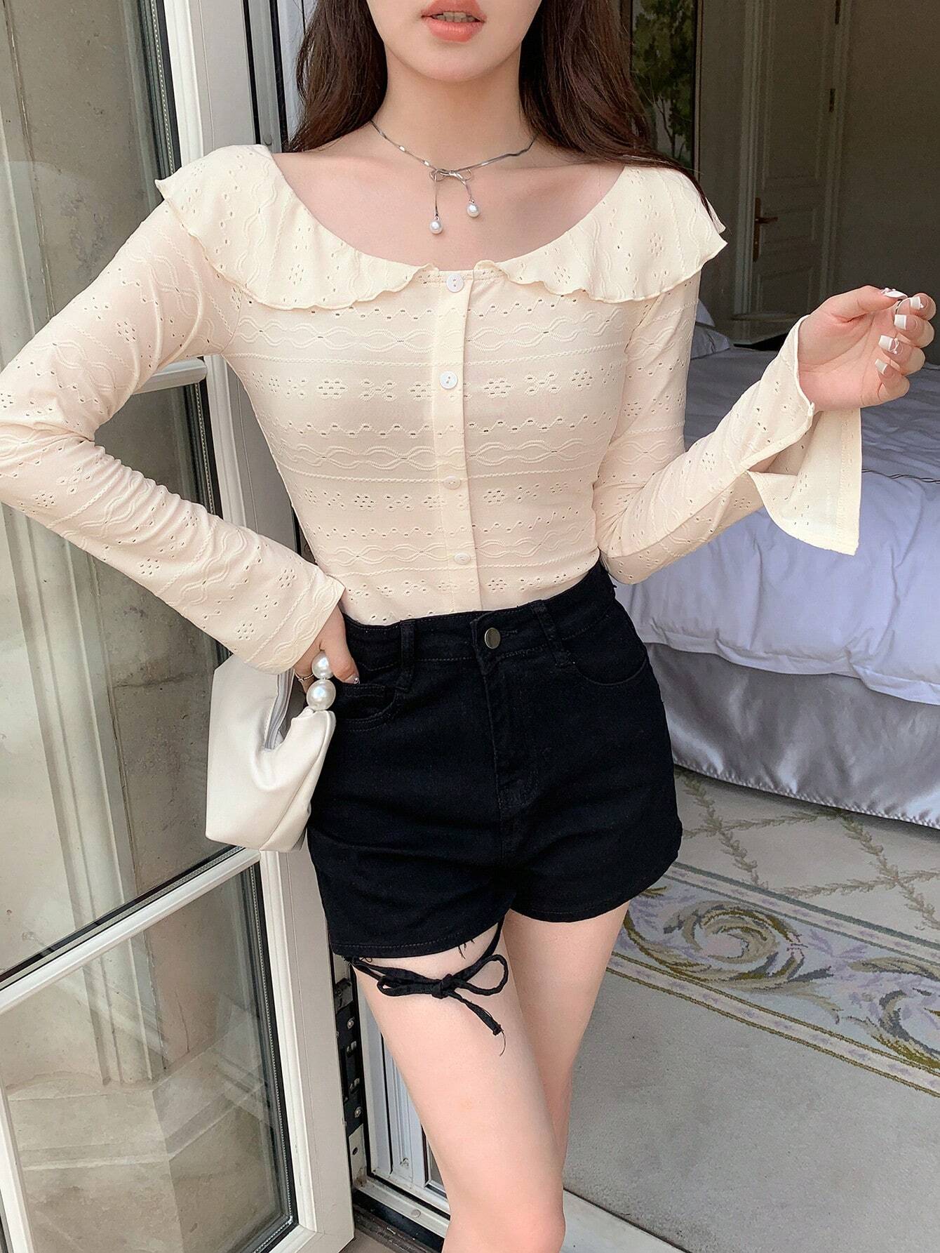 SHEIN DAZY Button Front Ruffle Blouse