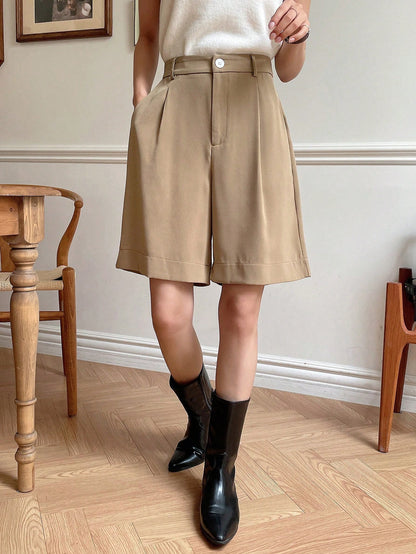 DAZY Slant Pocket Pleated Wide-Leg Shorts