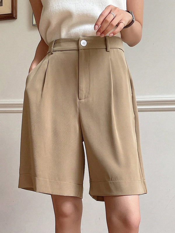 DAZY Slant Pocket Pleated Wide-Leg Shorts