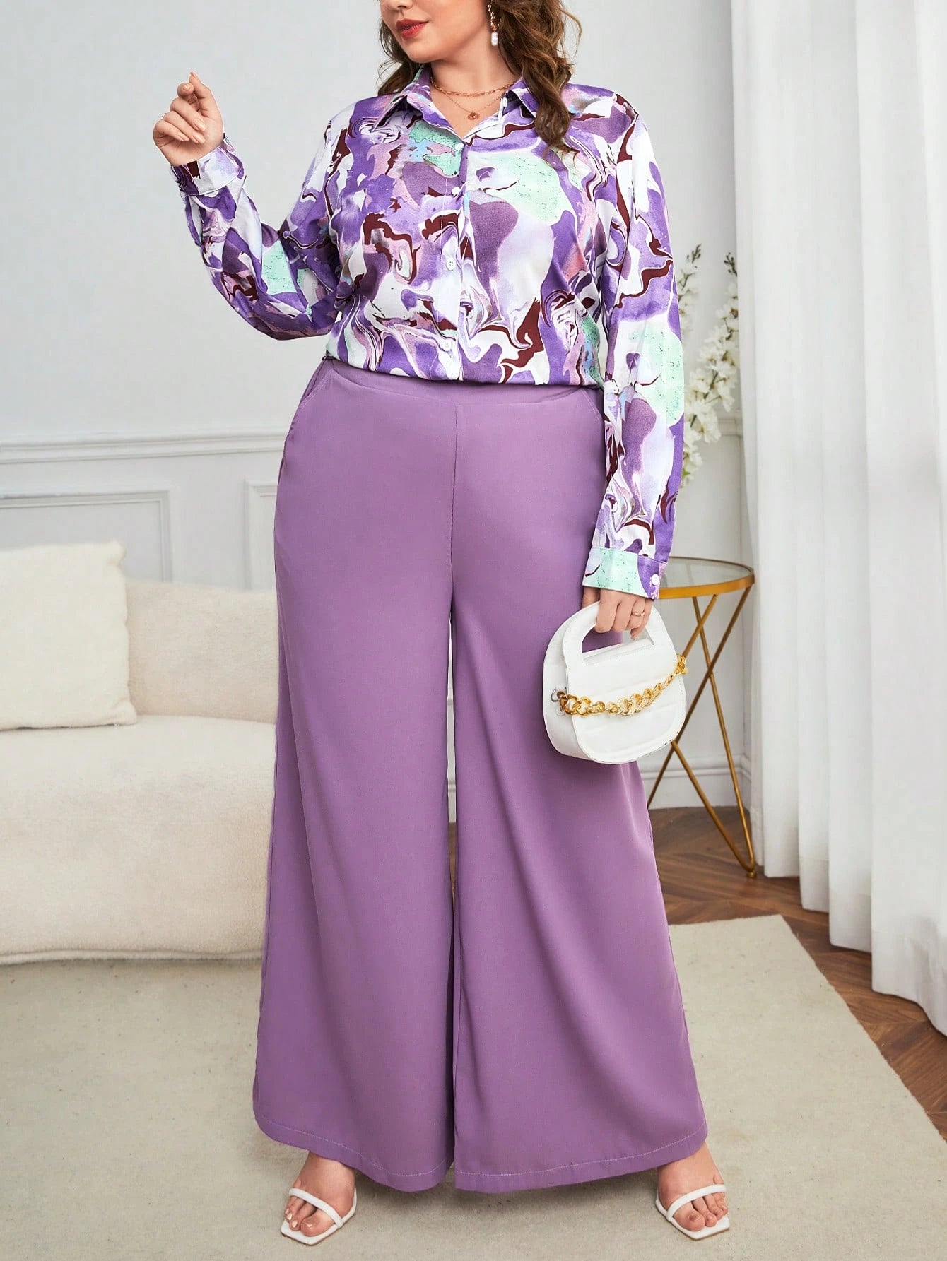 SHEIN Plus Marble Print Set 2 Pieces