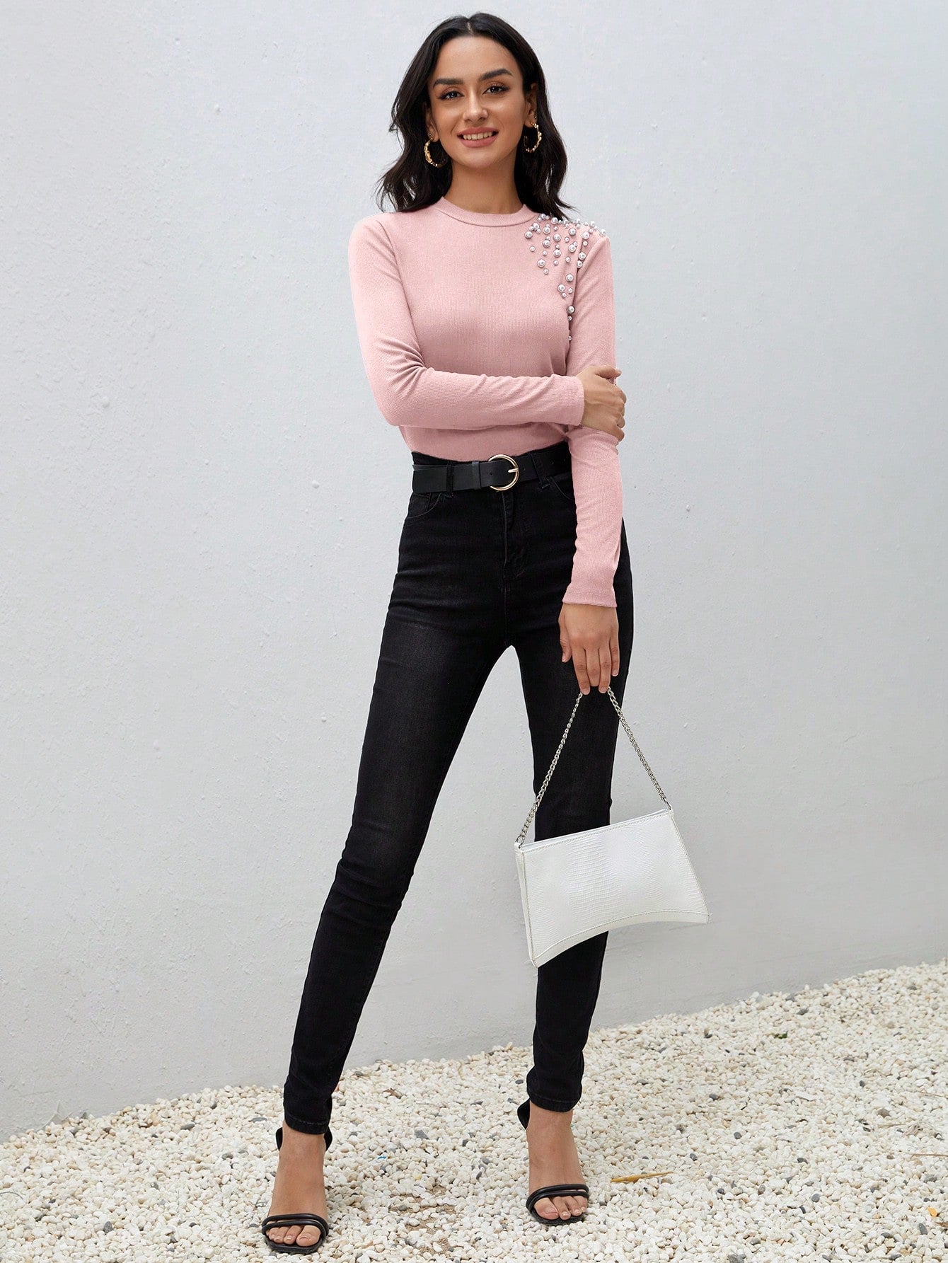 SHEIN Clasi Pearls Beaded Top