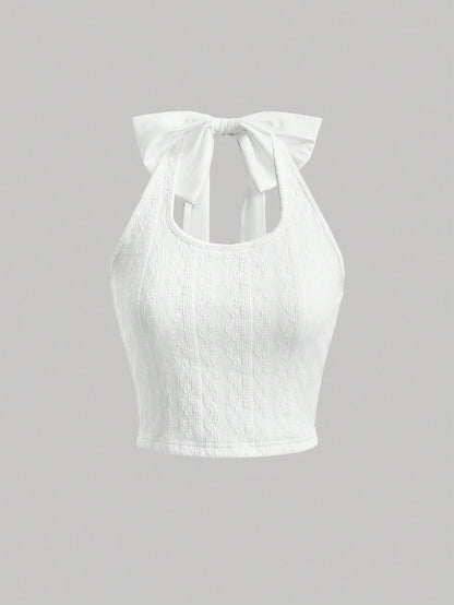 SHEIN MOD Halter Neck Bow Tie Top