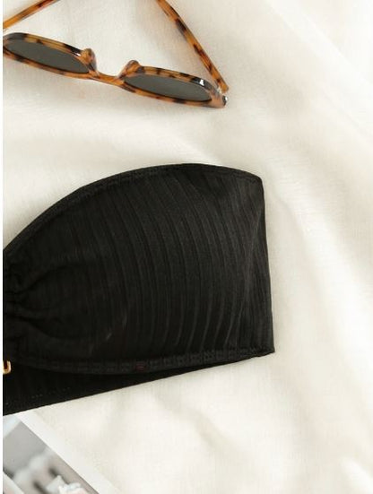 SHEIN Swim One Shoulder V-Notch Textured Bikini Top (only top)