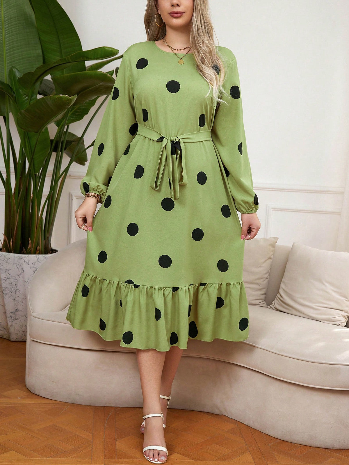 Shein Polka Dot Long Sleeve Dress – kiwi 🥝