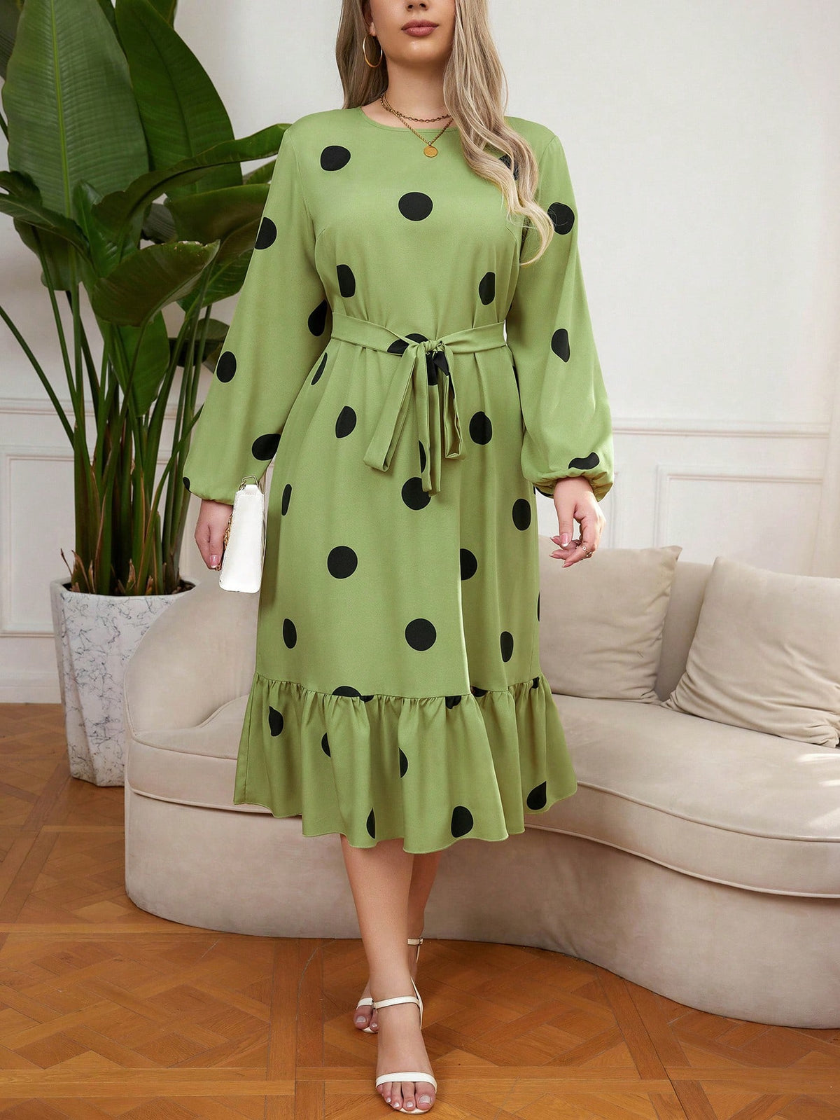 Shein Polka Dot Long Sleeve Dress – kiwi 🥝
