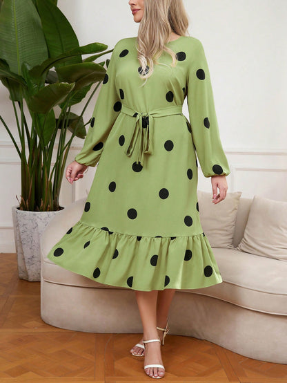 Shein Polka Dot Long Sleeve Dress – kiwi 🥝