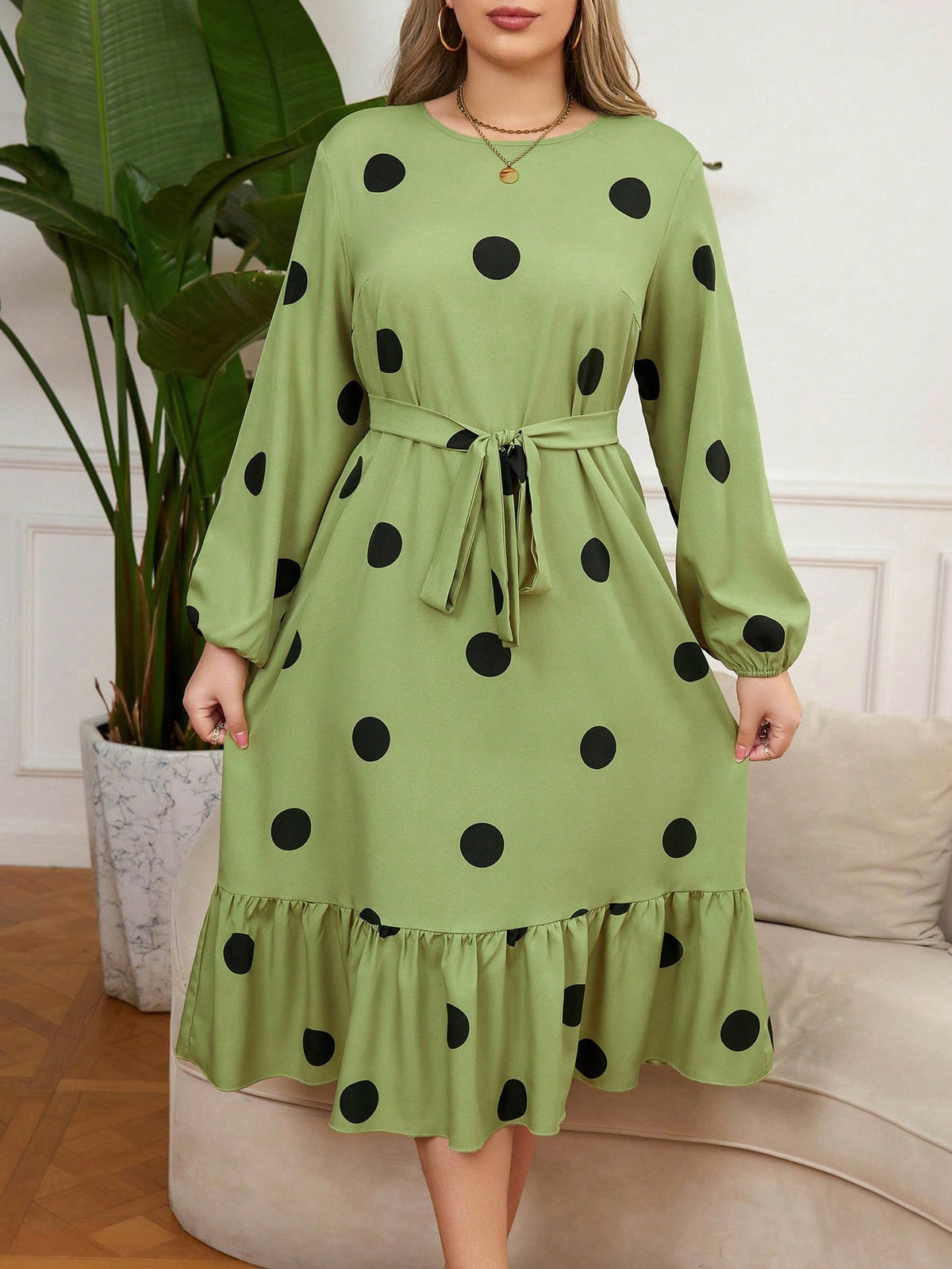 Shein Polka Dot Long Sleeve Dress – kiwi 🥝