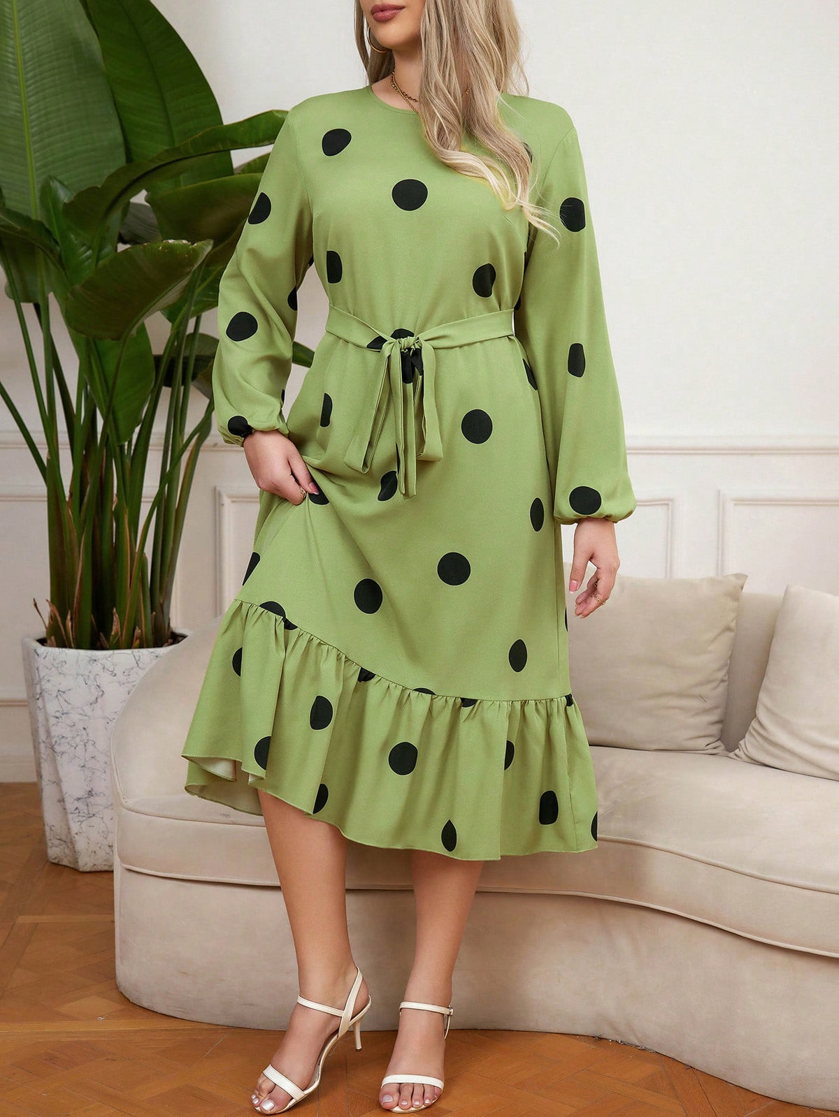 Shein Polka Dot Long Sleeve Dress – kiwi 🥝