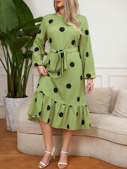Shein Polka Dot Long Sleeve Dress – kiwi 🥝