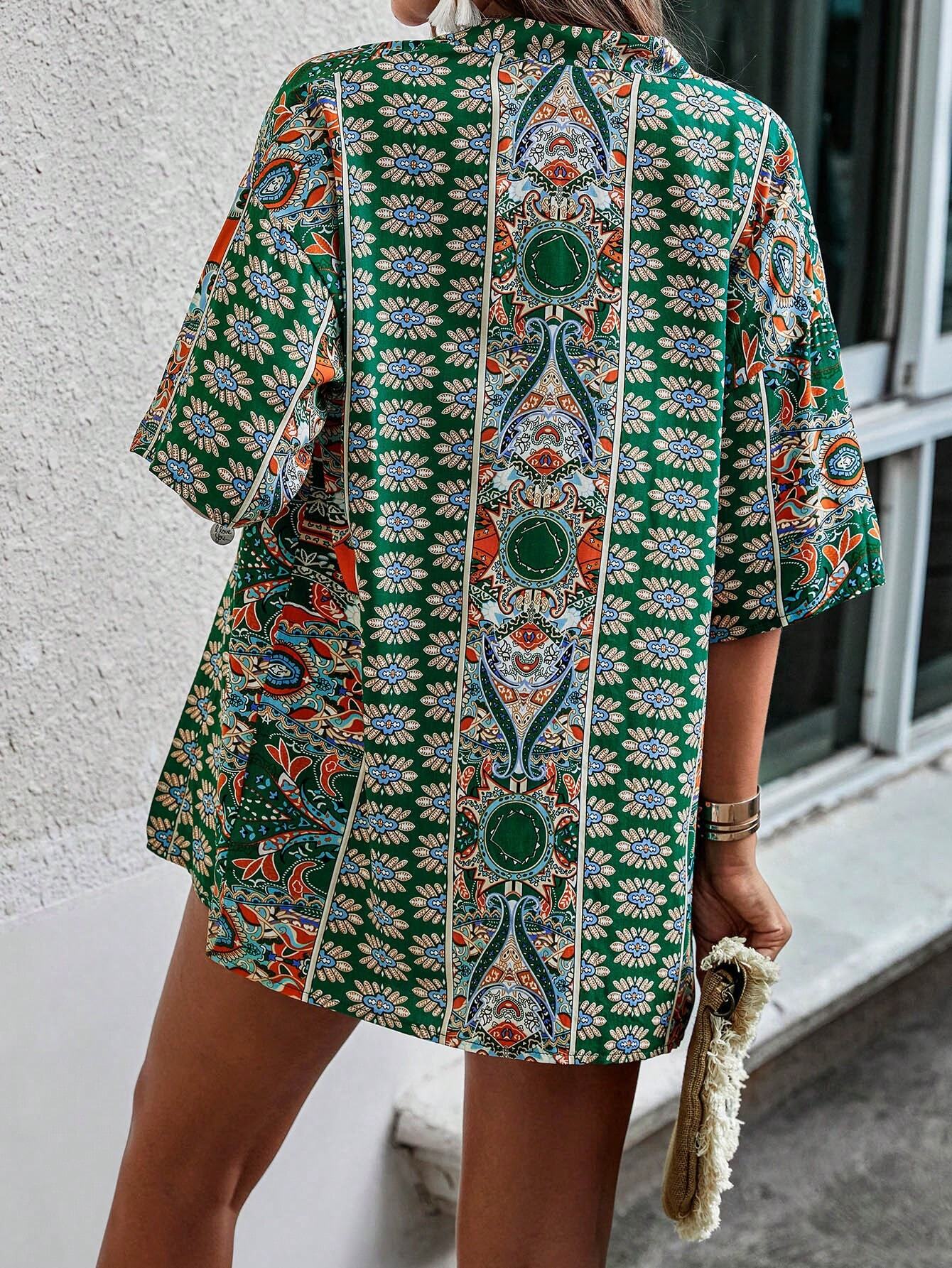 Shein Printed Kimono & Shorts Set
