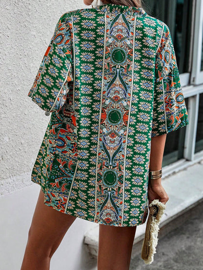 Shein Printed Kimono & Shorts Set