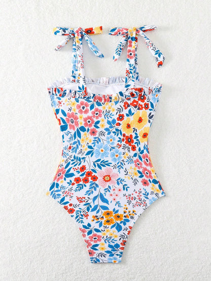 SHEIN DAZY Smocked Floral One-Piece Swimsuit