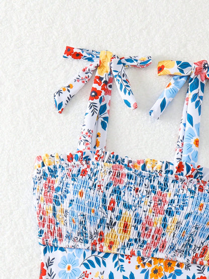 SHEIN DAZY Smocked Floral One-Piece Swimsuit