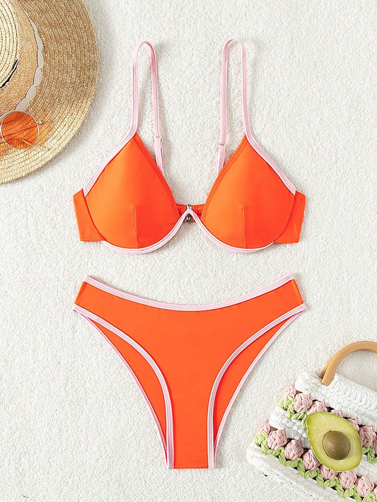 SHEIN Contrast Trim Underwire Bikini Set