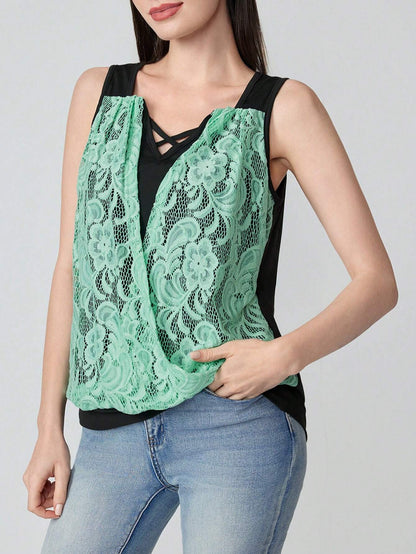 Shein Clasi Lace Cross Neck Top