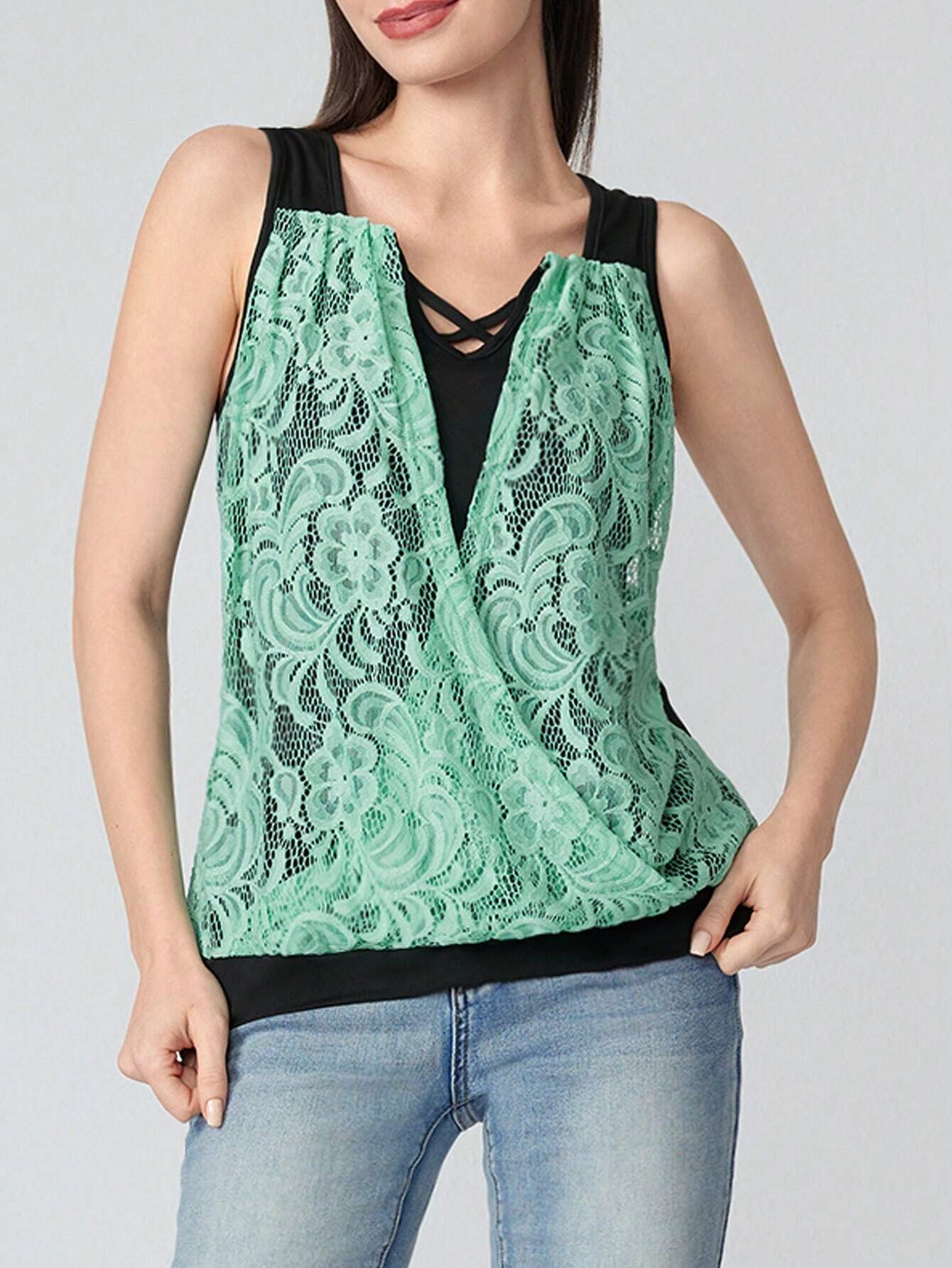 Shein Clasi Lace Cross Neck Top