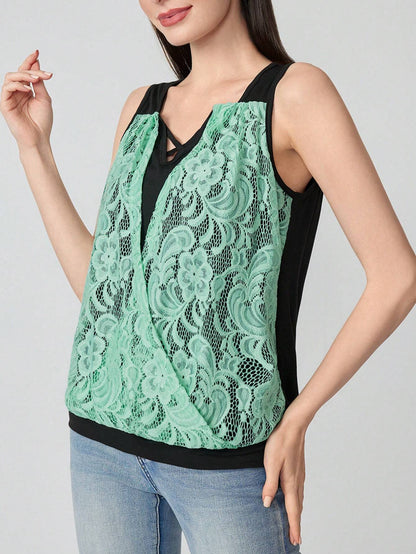 Shein Clasi Lace Cross Neck Top