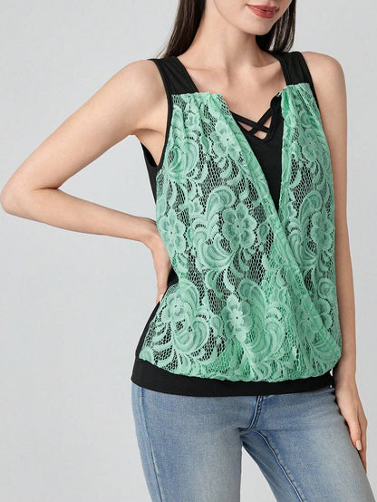 Shein Clasi Lace Cross Neck Top