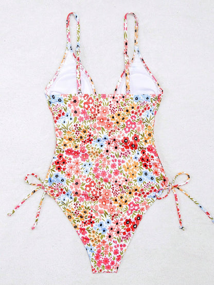 SHEIN Floral Cut-Out Belted One-Piece Swimsuit