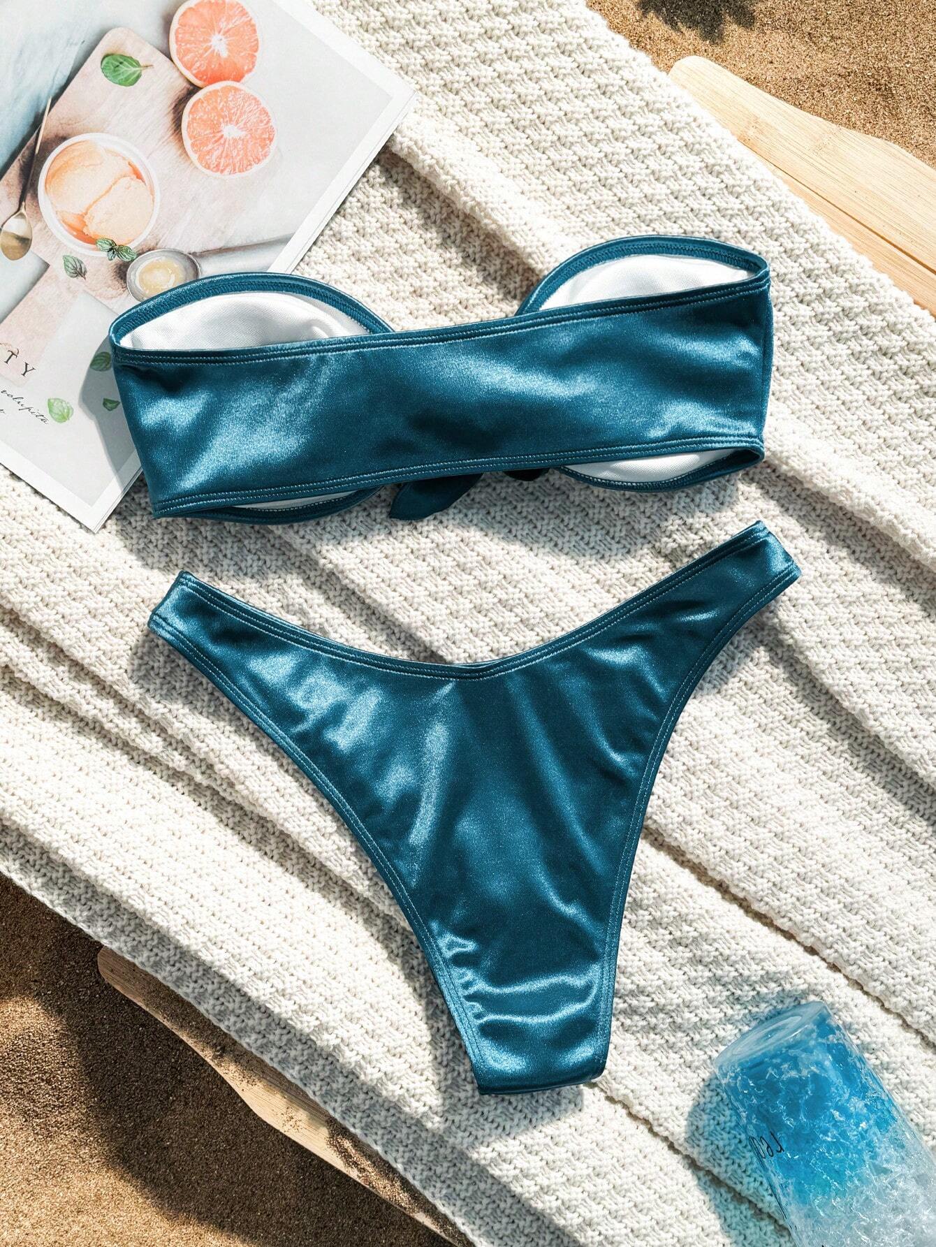 SHEIN Beach Bow Bandeau Bikini Set