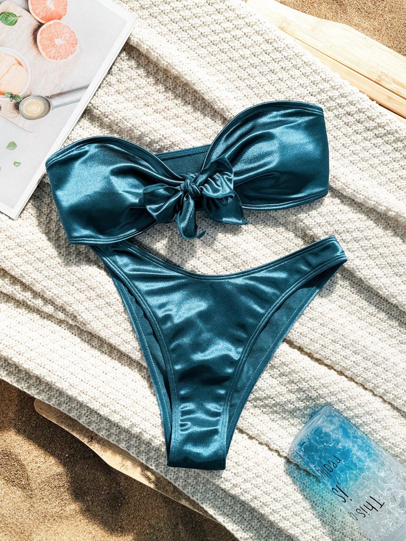 SHEIN Beach Bow Bandeau Bikini Set