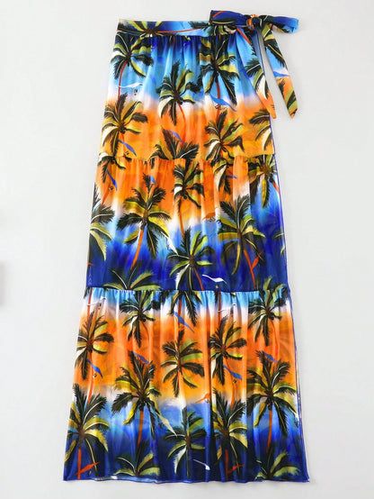 SHEIN Ombre Palm Print Knotted Sarong Skirt