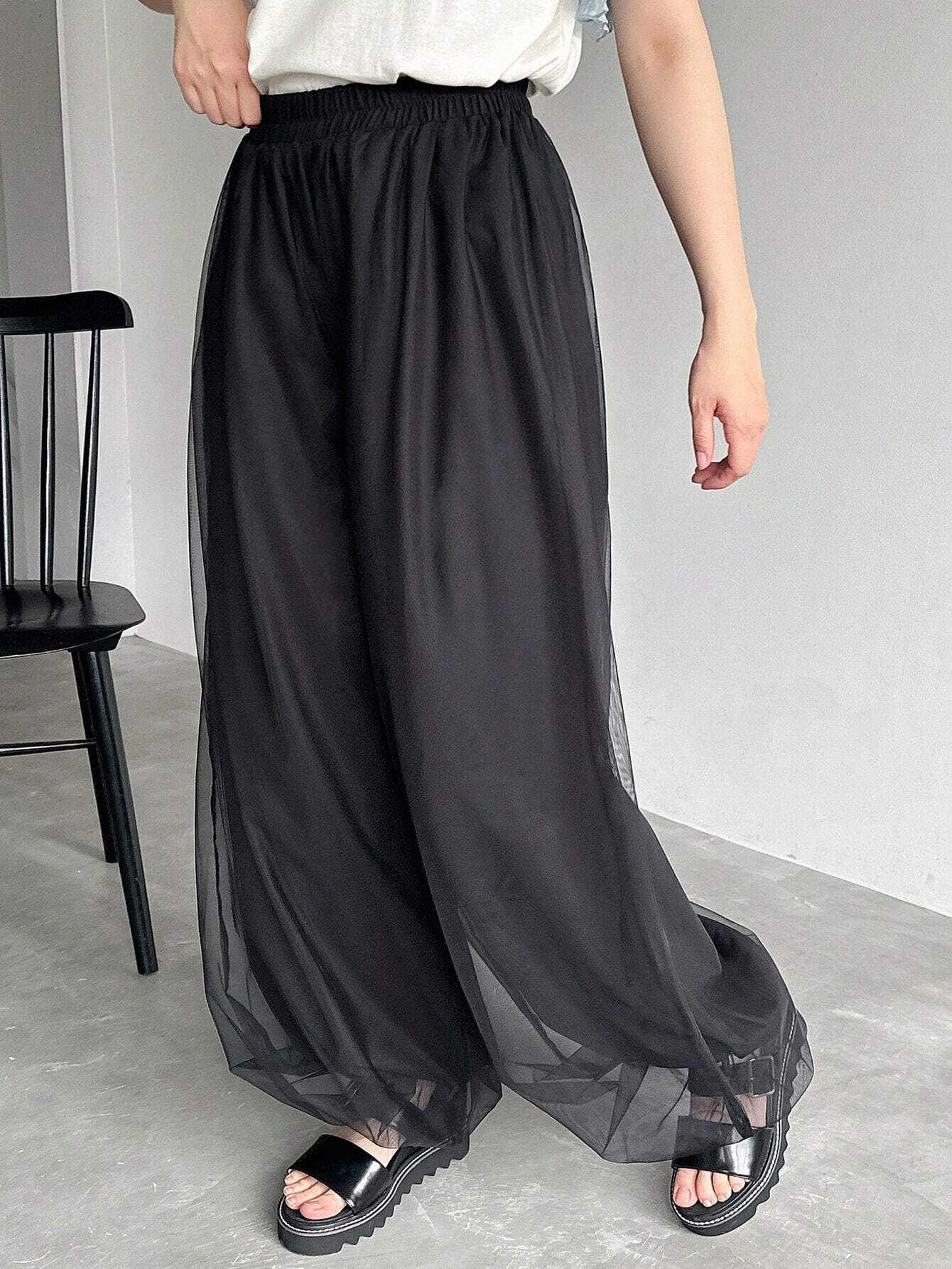 SHEIN FRIFUL Mesh Overlay Pants