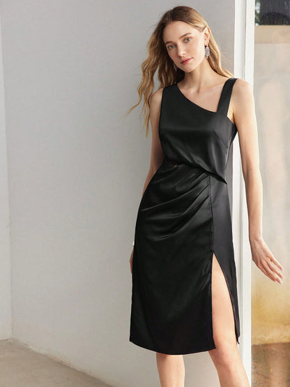 SHEIN MOTF Premium Asymmetrical Shoulder Midi Dress