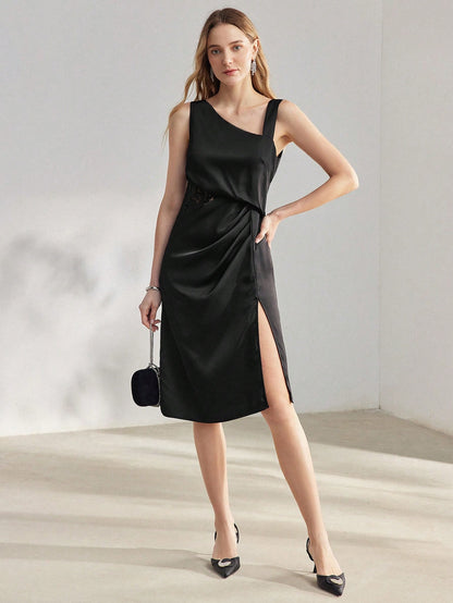 SHEIN MOTF Premium Asymmetrical Shoulder Midi Dress