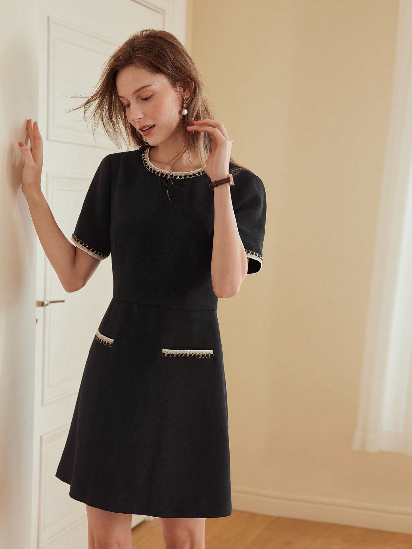 MOTF - Contrast Binding Zipper Back Premium Dress