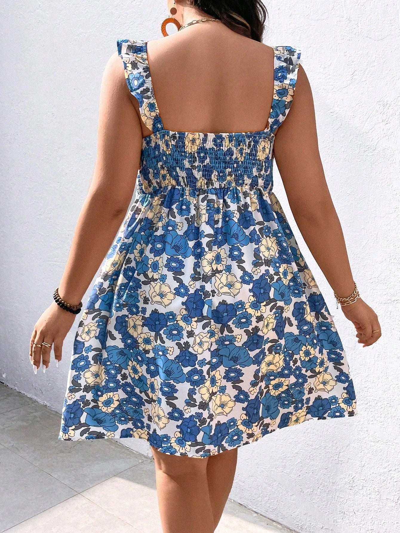 SHEIN Plus Floral Print Ruffle Strap Summer Dress