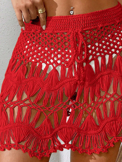 SHEIN Solid Color Hollow-Knit Cover‑Up Skirt