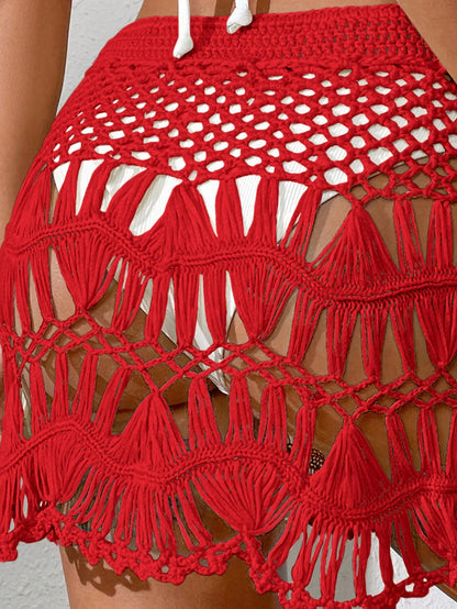 SHEIN Solid Color Hollow-Knit Cover‑Up Skirt