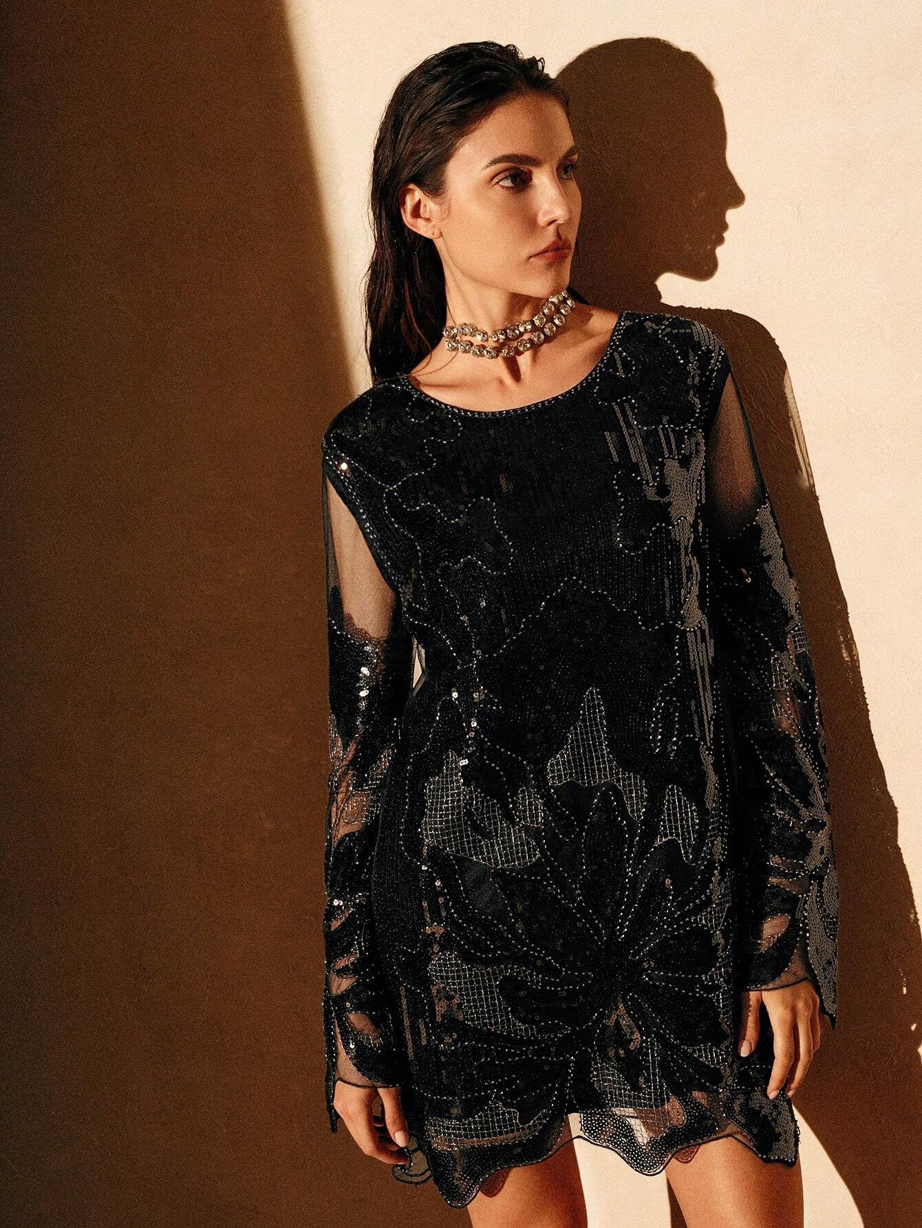 The Anewsta Midnight Beaded Mini Dress