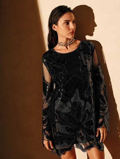 The Anewsta Midnight Beaded Mini Dress