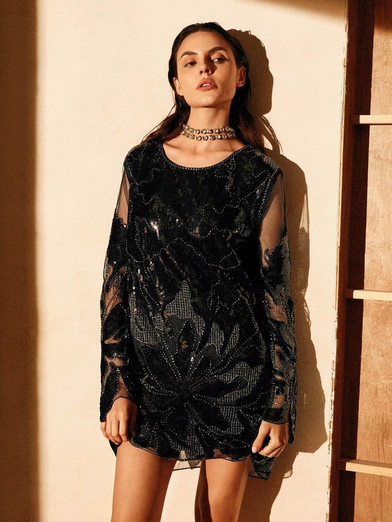 The Anewsta Midnight Beaded Mini Dress