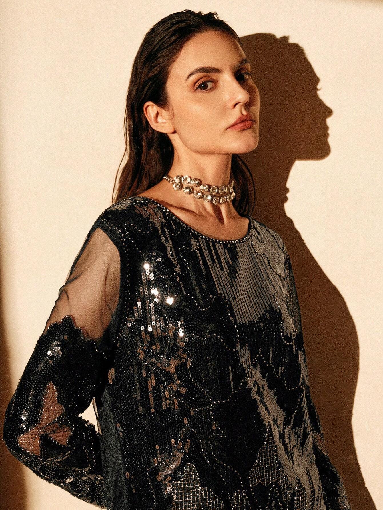 The Anewsta Midnight Beaded Mini Dress